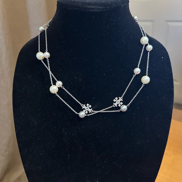 Tory Burch Silver Necklace with White and Silver Pearls - Picture 3 of 3